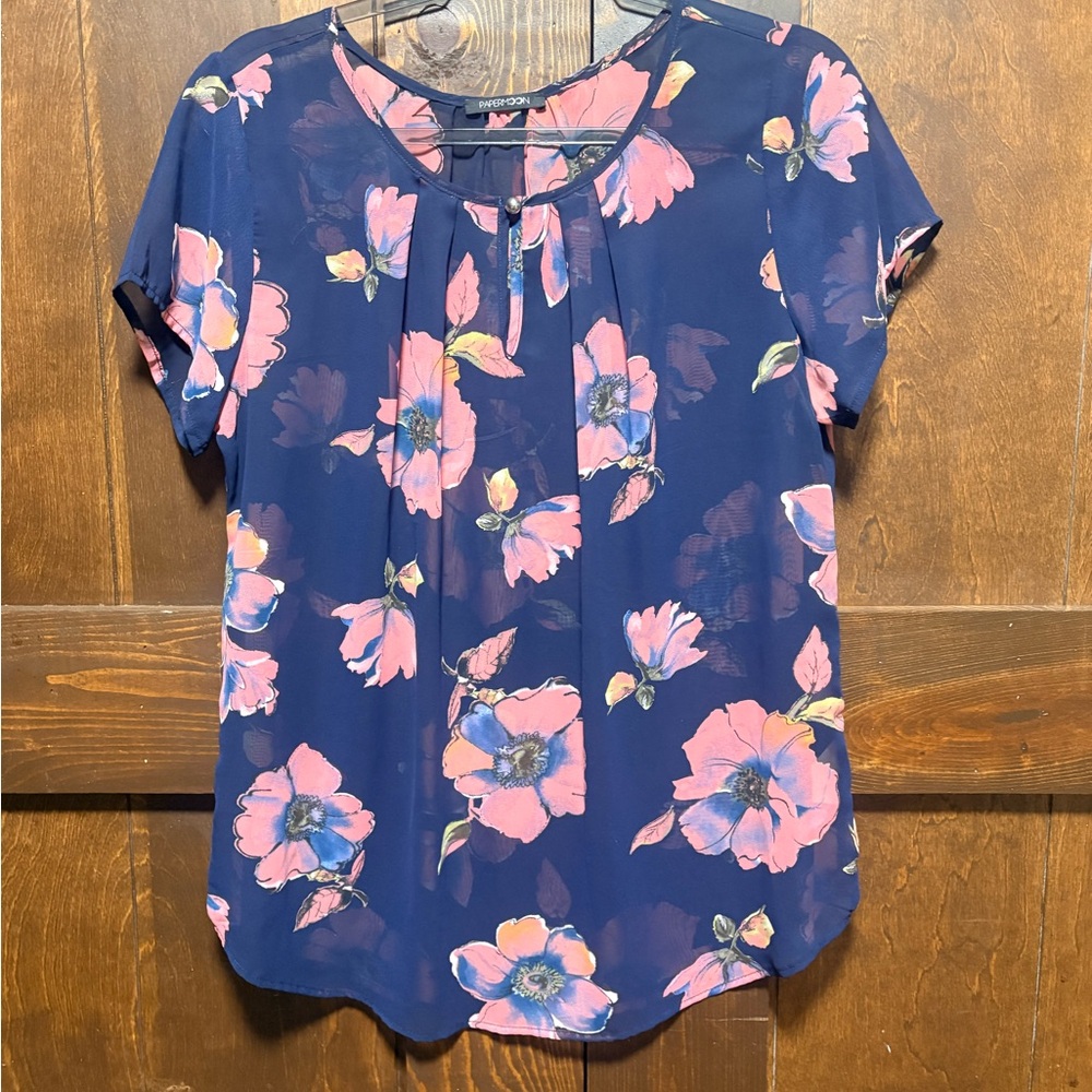 Papermoon Navy and Pink Floral Blouse